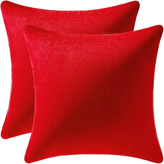 Euro Sham Covers 26x26 Christmas Red: Pack of 2 Cozy Soft Velvet Square Modern Luxury Decorative Throw Pillow Cases for Sofa Couch Living Room Bed Home Decor