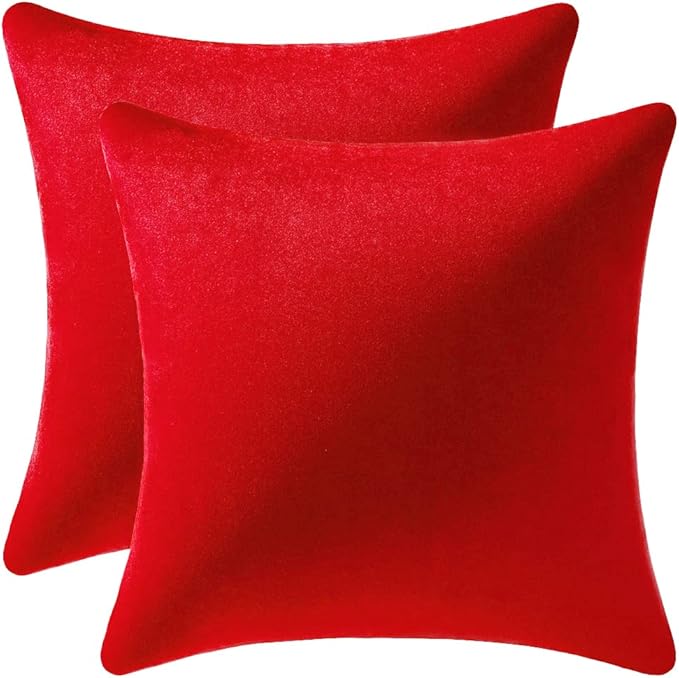 Throw Pillow Covers 20x20 Christmas Red: Pack of 2 Cozy Soft Velvet Square Modern Luxury Decorative Throw Pillow Cases for Sofa Couch Living Room Bed Home Decor