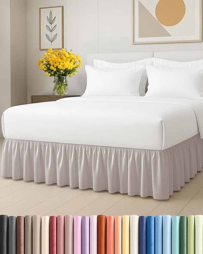 Bedskirt Full Size Ruffle - 15 inch Drop Dust Ruffle Bed Skirt with Platform - Soft, Easy Fit, Premium Hotel Quality - Wrinkle, Fade & Shrink Resistant - for Women, Men, Kids and Teens - Light Grey