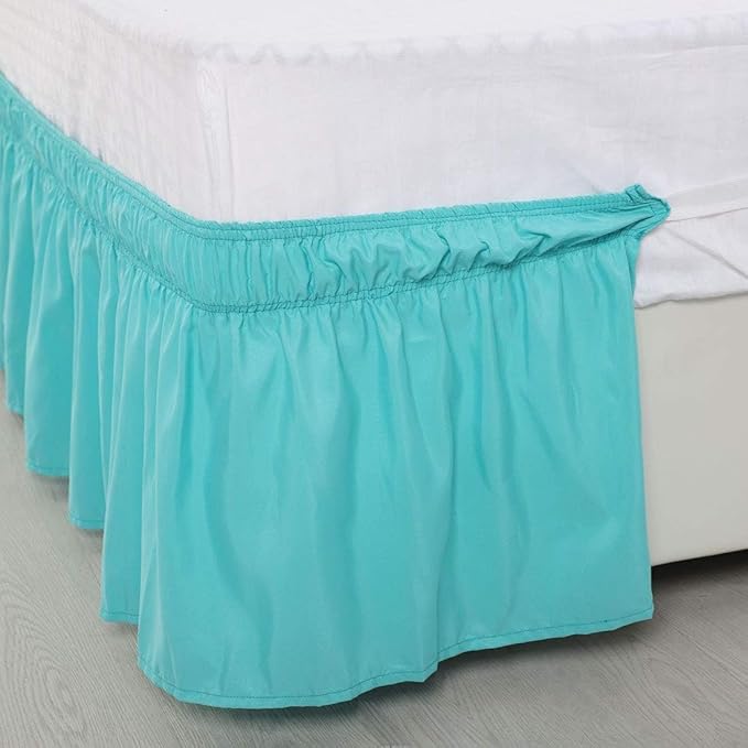 Bed Skirt - Wrap Around Bed Skirts Elastic Dust Ruffles, Easy Fit Wrinkle and Fade Resistant Luxurious Fabric Solid Color, Aqua California King Size Beds 15 Inch Drop