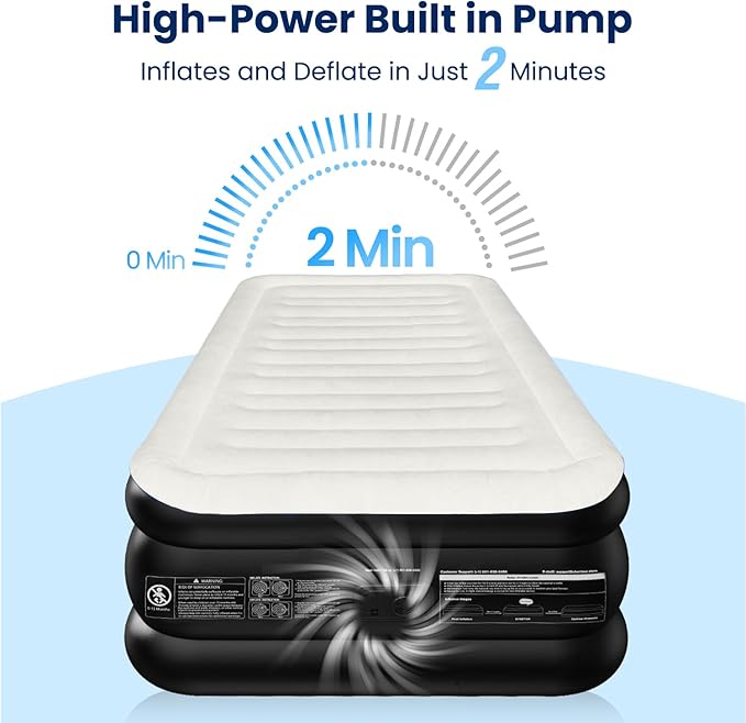 Twin XL Air Mattress with Built in Pump, Upgraded 80" Extra Long Twin Size Air Mattress, Multi-Layer Leakproof & Support 500 lbs, 2-Min Fast Inflation, Blow Up Bed for Home Camping Guests