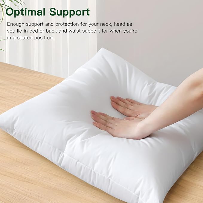 OTOSTAR Pack of 2 Down and Feather Throw Pillow Inserts, 24 x 24 Soft Fluffy Square Pillow Inserts with 100% Cotton Cover Decorative Pillows for Sofa Couch Bed-White
