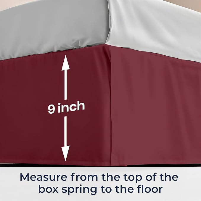 SGI Bedding 9 inch Drop Bed Skirt King Size - Platform Style with Secure Fit, Classic Tailored Look, Elegant Pleated Style Dust Ruffle, Split Corners, Wrinkle Resistant Microfiber - Burgundy