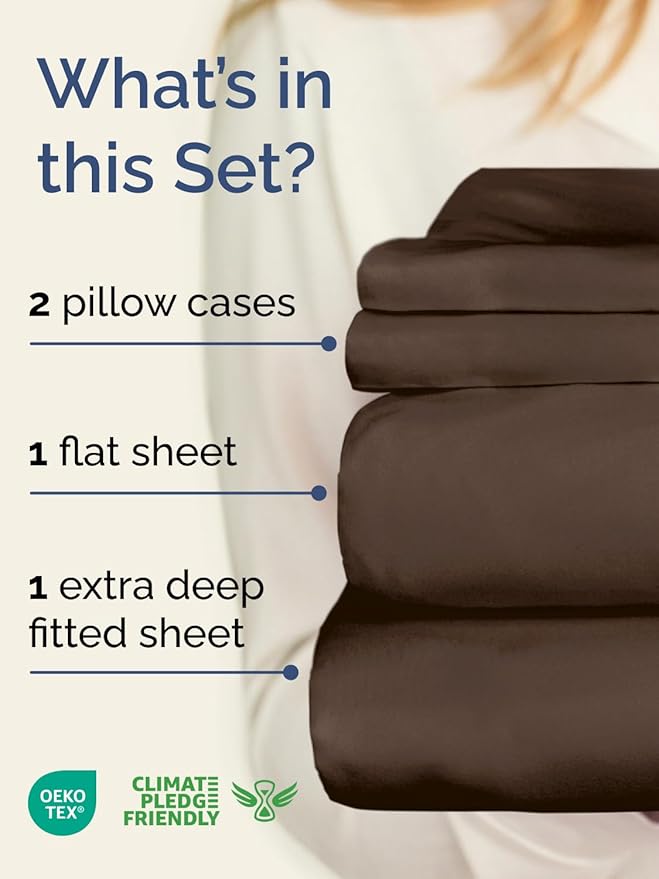 Extra Deep Twin XL Sheet Set - 4 Piece Breathable and Cooling Sheets - Hotel Luxury Bedding for Women, Men, Kids & Teens - Easy & Secure Fit - Soft, Wrinkle Free and Comfy - Extra Deep Pockets - Brown