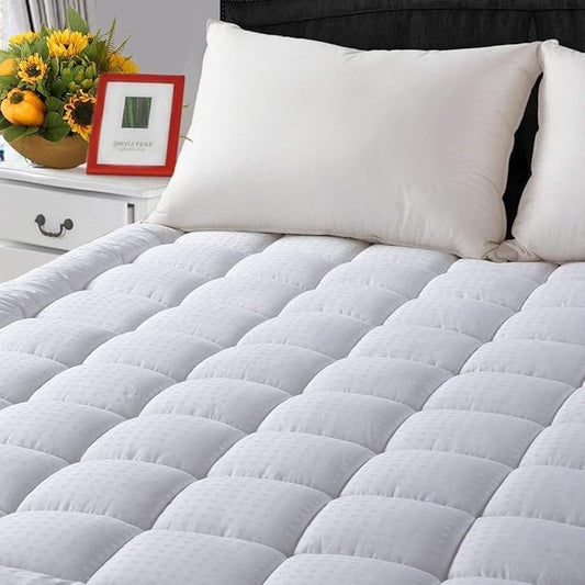 LEISURE TOWN Cotton Mattress Pad King Size Fitted Quilted Mattress Cover Pillow Top Mattress Topper Cooling Soft Breathable Mattress Protector with 8-21 Deep Pocket,Machine Washable (78x80 White)