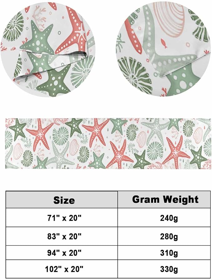 Green Orange Coral Bed Runner for King Size Bed, Bedspread Protector Slipcover Bed Scarf for Foot Bed Runners & Scarves for Bedroom Hotel 102x20 Spring Summer Coastal Starfish Beach Nautical Conch
