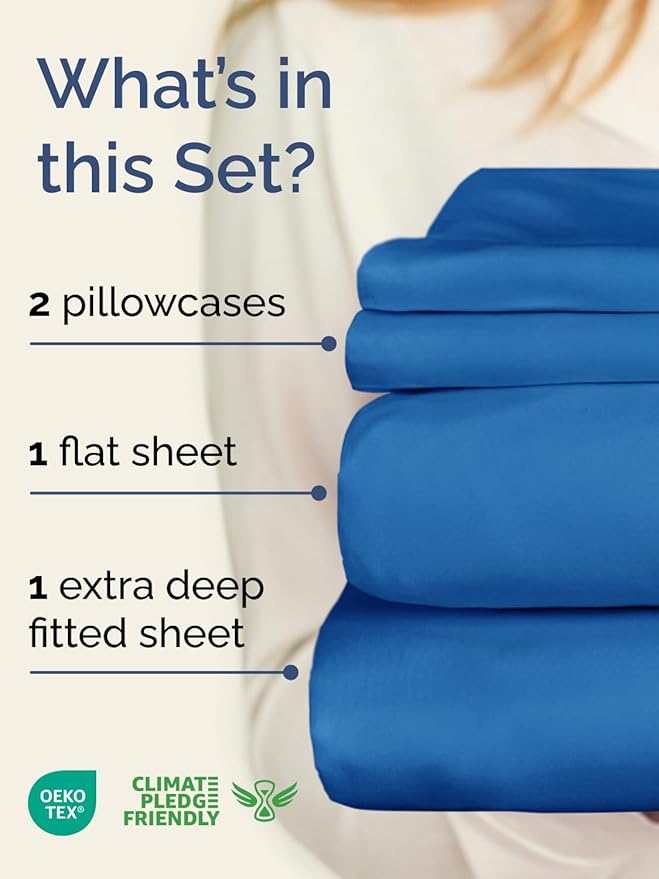 Extra Deep Twin XL Sheet Set - 4 Piece Breathable and Cooling Sheets - Hotel Luxury Bedding for Women, Men, Kids & Teens - Easy & Secure Fit - Soft and Wrinkle Free - Extra Deep Pockets - Royal Blue