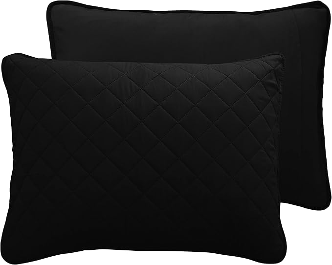 Easy-Going Full/Queen Size Reversible Quilt Set with 1 Quilt and 2 Pillow Shams, Soft Bed Quilt Cover, Water Resistant Lightweight Microfiber Bedspread, Stain Resistant, Black/Beige
