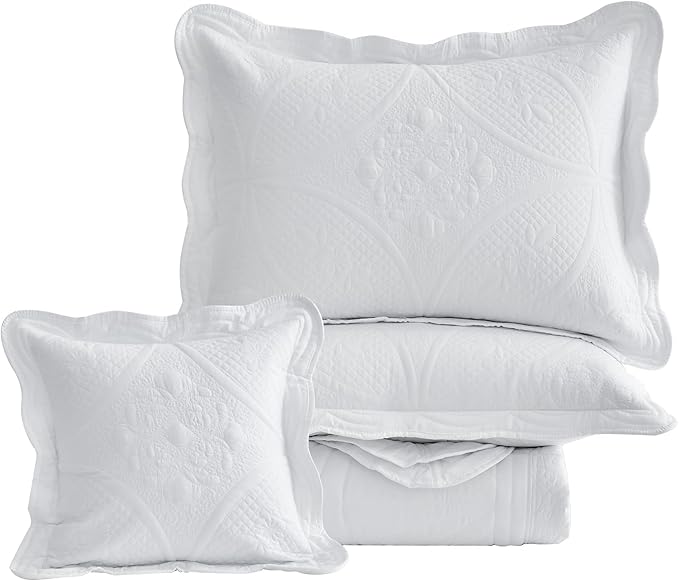 Oversized Bedspread - King Size Bedding Cover - Modern & Contemporary Coverlet Set, Real Stitching, Reversible, Lightweight, 5 Piece, White