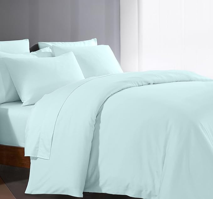 Comforter Cover King Size 1000 Thread Count 100% Egypitian Cotton 1 Duvet Cover & 2 Pillow Shams Long Staple Quilt Silky Soft, Breathable with Zipper -3 Piece All Season Set (Aqua Blue)