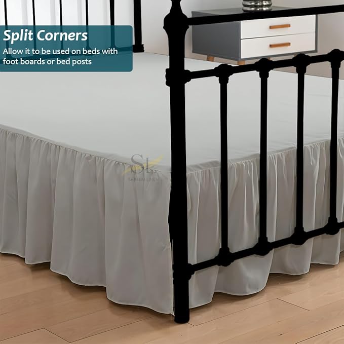 Shreem Linen Ruffled Bed Skirt with Split Corners, Gathered Style, 100% Microfiber, 28-Inch Drop, Dust Ruffle Bedskirt with Platform, Twin-XXL, Light Grey
