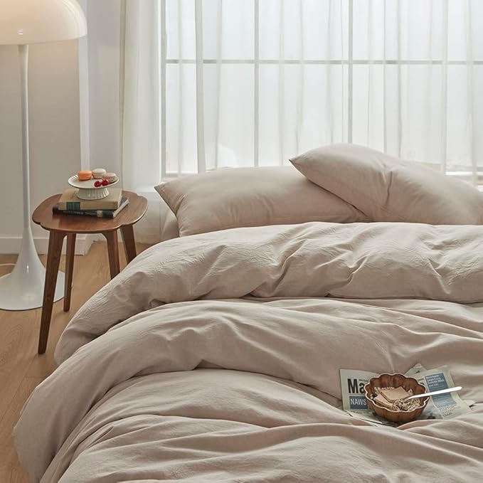 FACE TWO FACE Bedding Duvet Cover Set100% Washed Cotton Duvet Cover Linen Like Textured Breathable Durable Soft Comfy (California King, Tannish Linen Grey)