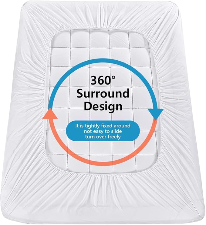 oaskys King Mattress Pad Cover Cooling Mattress Topper Pillow Top with Down Alternative Fill (8-21”Fitted Deep Pocket King Size) White