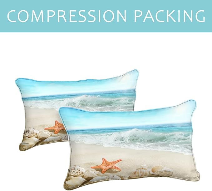 Bedbay Beach Bedding California King Coastal Comforter Set Boys Girls Beach Theme Room Decor Starfish Seashore Ocean Quilt Set 3 Pcs Beachy Duvet Insert Down Comforter for All Seasons(104" Wx96 L)