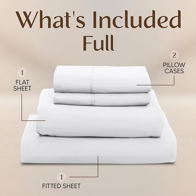 Utopia Bedding Full Sheet Set 4 Piece Bed Sheets for Full Size Bed, Hotel Luxury, Extra Soft, Cooling Bed Sheets - Wrinkle, and Fade Resistant (White)