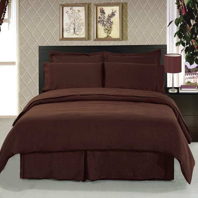 Royal Hotel Bedding 8pc Full Size Bed-in-a-Bag Solid Chocolate 600-Thread-Count Siberian Goose Down Alternative Comforter 100 Percent Cotton - Includes Sheets and Duvet Cover Sets