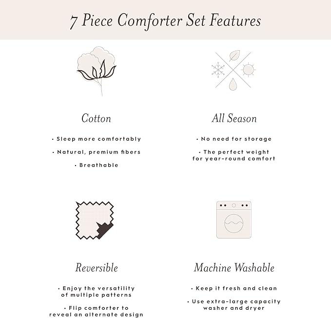 Laura Ashley - Queen Comforter Set, Soft & Reversible Cotton Bedding, Medium Weight 7 Piece Bed Set with Matching Pillowcases, Euro Shams & Bonus Throw Pillow Covers (Bramble Floral Green)