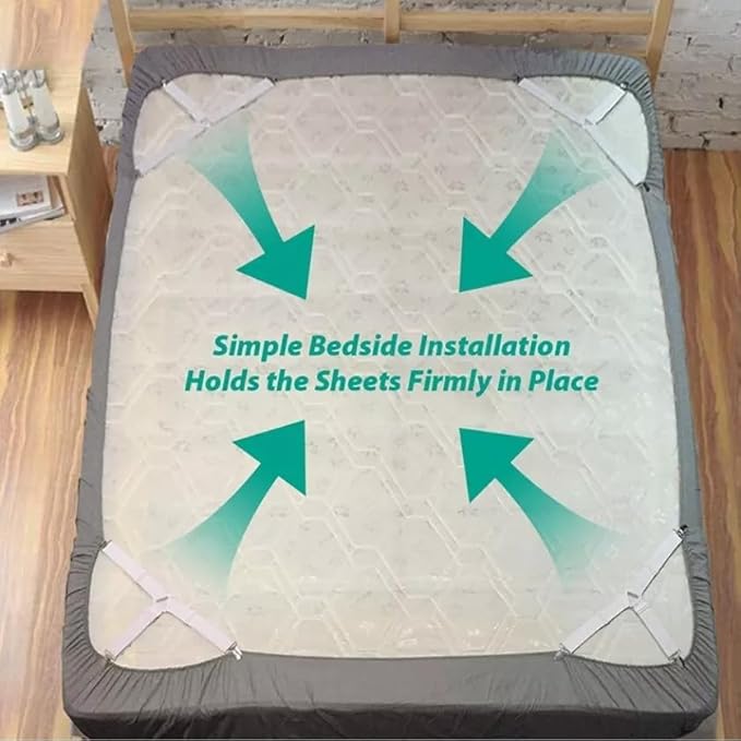 Heavy Duty Elastic Bed Sheet Straps & Clips - Adjustable Mattress Gripper, Sheet Holders Keep Sheets Firm & Tight, Mattress Clips, Bed Straps, Corner Straps (Black, 4pcs Triangle)