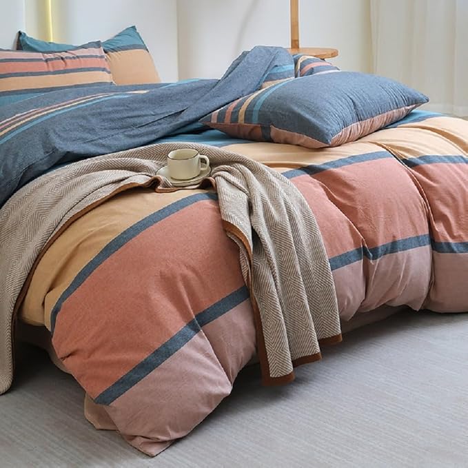 LifeTB Striped Comforter Set Twin XL Size Multi-Colored Stripes Pattern Comforter Fluffy Bed Set 3 Pieces Lightweight Bedding Comforter Modern Soft Patchwork Stripe Comforter Set with 2 Pillowcases