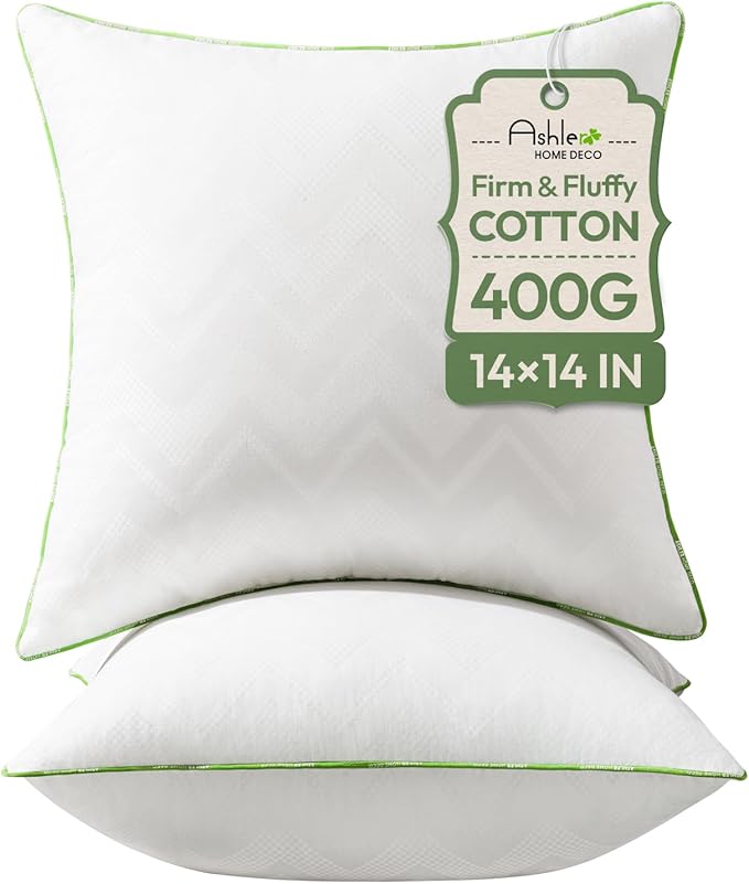 Ashler 14x14 Pillows Insert (Set of 2) - Throw Pillow Inserts with 100% Cotton Cover - Premium Fluffy Pillow Forms Stuffing Bedding Inserts -Decorative White Couch Pillow