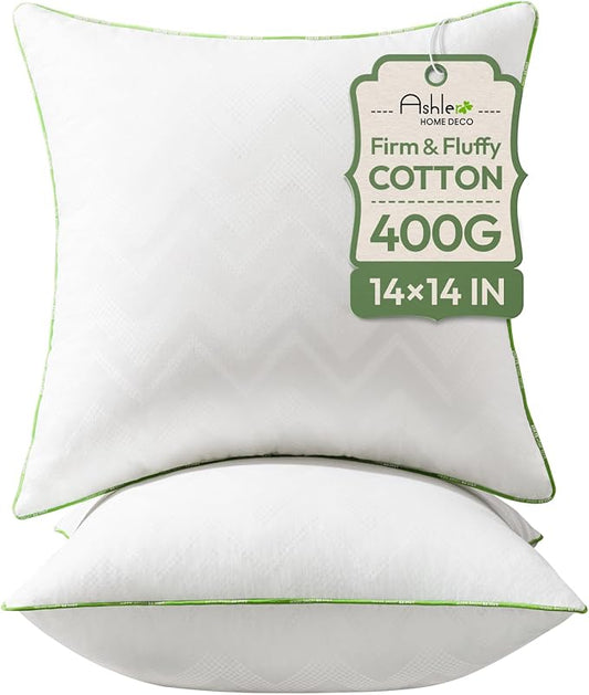 Ashler 14x14 Pillows Insert (Set of 2) - Throw Pillow Inserts with 100% Cotton Cover - Premium Fluffy Pillow Forms Stuffing Bedding Inserts -Decorative White Couch Pillow