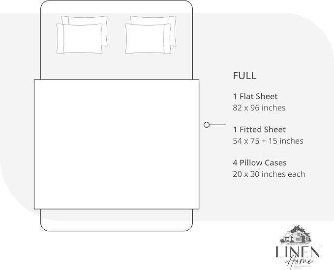 Linen Home 100% Cotton Percale Sheet Set, Full Size, Dark Blue, Deep Pocket, 6 Pieces Set - 1 Flat, 1 Deep Pocket Fitted Sheet and 4 Pillowcases, Crisp Cool and Strong Bed Linen