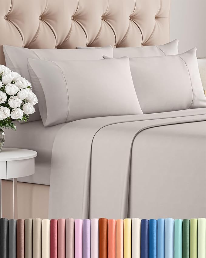 Queen 6 Piece Sheet Set - Comfy Breathable & Cooling - Ultra-Soft Hotel Luxury Bedding Set w/ 8-16 Inch Deep Pockets - 1 Flat & 1 Fitted Sheet & 4 Pillowcases - Wrinkle Free & Easy Care - Light Grey