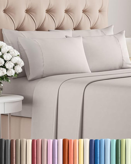 Queen 6 Piece Sheet Set - Comfy Breathable & Cooling - Ultra-Soft Hotel Luxury Bedding Set w/ 8-16 Inch Deep Pockets - 1 Flat & 1 Fitted Sheet & 4 Pillowcases - Wrinkle Free & Easy Care - Light Grey