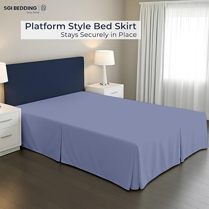 SGI Bedding 11 inch Drop Bed Skirt Full Size - Platform Style with Secure Fit, Classic Tailored Look, Elegant Pleated Style Dust Ruffle Split Corners Wrinkle Resistant Microfiber - Mediterranean Blue