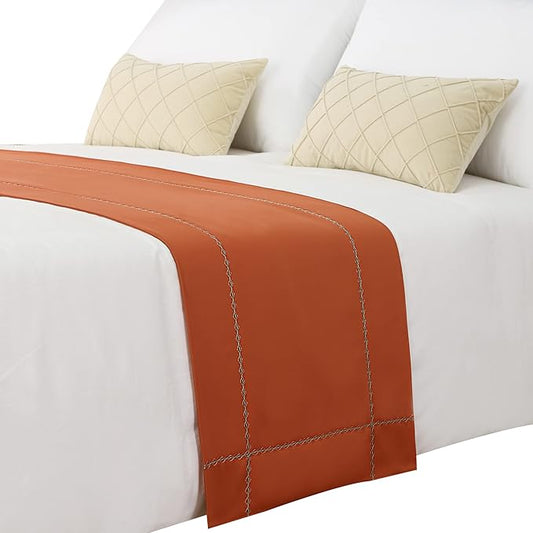 Bed Runner 210 x 50 cm for Queen Size Bed and Full Size Bed, Bed Throws for Foot of Bed, Burnt Orange Bed Runner Bedding Scarves Decorations for Bedroom Hotel Wedding Room