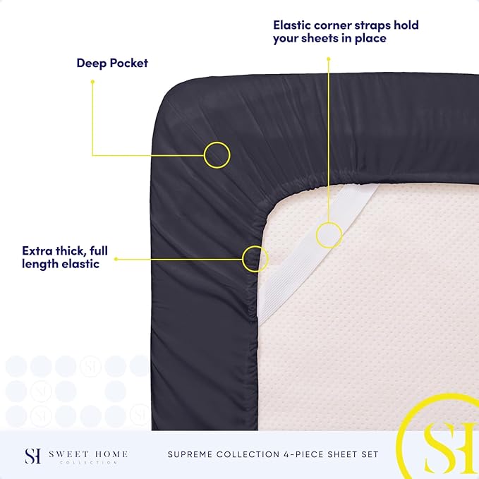 King Size Sheets - Breathable Luxury Bed Sheets with Full Elastic & Secure Corner Straps Built In - 1800 Supreme Collection Extra Soft Deep Pocket Bedding Set, Sheet Set, King, Navy