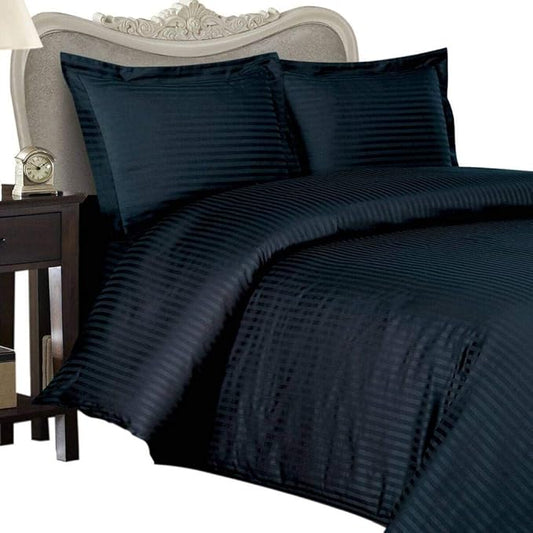 4 Piece Luxurious 1000 Thread Count Full Size Siberian Goose Down Comforter Set 100% Egyptian Cotton, Navy Stripe Color, 1000 TC - 750FP - 50Oz.