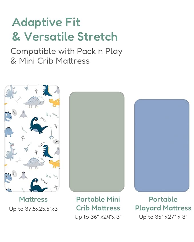 Pack and Play Sheets Fitted 2 Pack, 38x26 Graco Pack n Play Sheets for Playard & Travel Crib Mattress, Ultra Soft Jersey Knit, Breathable Stretchy Deep Pocket, Compatible with Mini Cribs