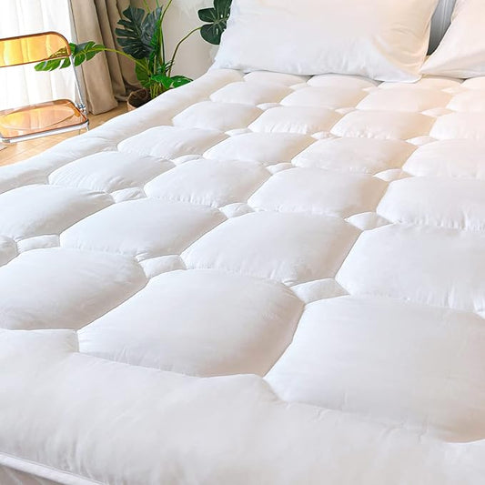 UNILIBRA Queen Size Mattress Pad Cooling Rayon from Bamboo, Quilted Fitted Mattress Protector Pillow Top Mattress Cover with Deep Pocket Up to 21 Inches, Ultra Soft Filling Mattress Topper