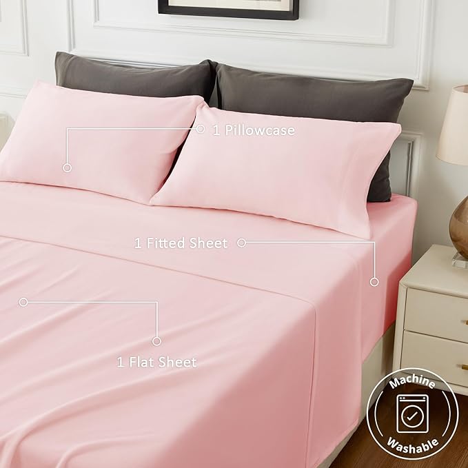 Love's cabin Fleece Twin Sheet Set - 3 Pcs Pink Super Soft Plush Polar Fleece Bed Sheets Set with 16" Deep Pocket,Cozy Warmth for Cold Season(1 Flat Sheet,1 Fitted Sheet,1 Pillow Case)