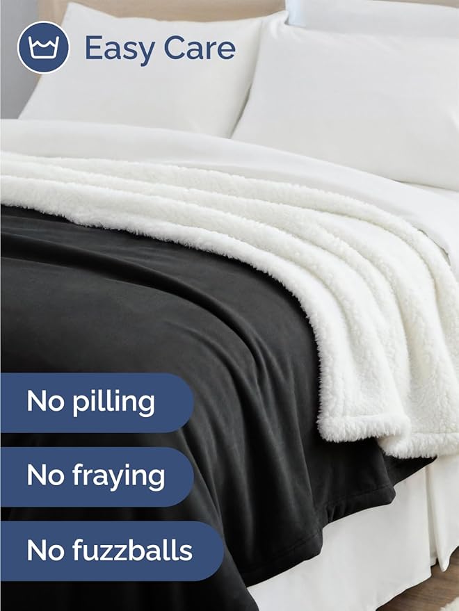 Sherpa Fleece Blanket Twin Size - Reversible Sherpa Fleece Twin Blanket - Super Soft Double Sided for Bed, Sofa, Couch - Thick, Warm, Fuzzy and Plush - Luxurious Bedding for Winter - Black, 60" x 80"
