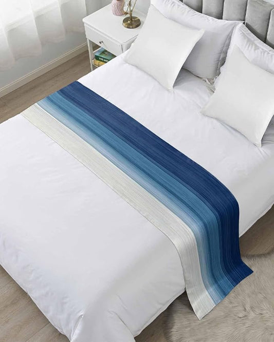 Abstract Navy Blue Ombre Stripe Art Bed Runners for Bedroom Hotel,Decorative Bedding Scarf Modern Color Line Texture Bed End Blanket Bedding Runner Scarves for King Size Bed,102x20in