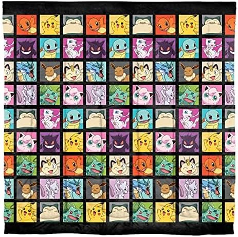 Northwest Pokemon Full Sized Bed in a Bag Set, Pikachu Eevee Charmander Squirtle, Anime Bedding for Kids, Kanto Favorites
