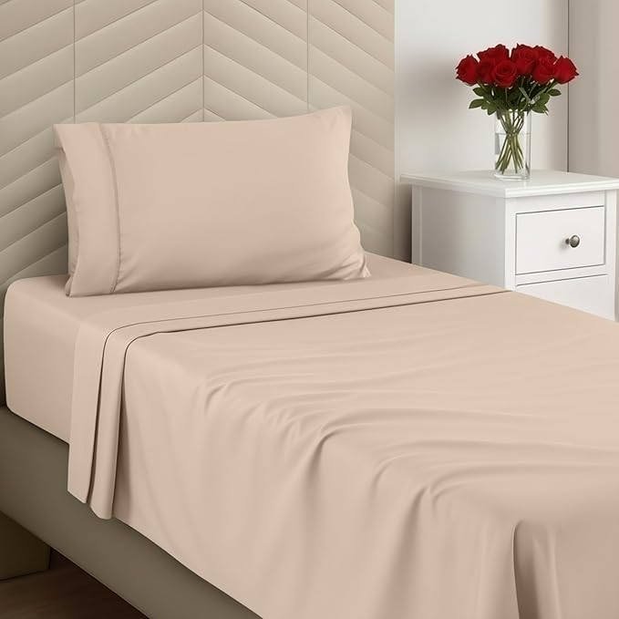 Utopia Bedding Twin Size 3 Piece Sheet Set - Brushed Microfiber - Soft Bed Sheets for Twin Size Bed Set - Includes 1 Fitted, 1 Flat, & 1 Pillow Case - Deep Pocket (Beige)