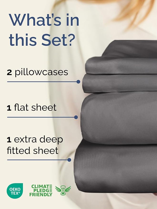 Extra Deep Twin XL Sheet Set - 4 Piece Breathable and Cooling Sheets - Hotel Luxury Bedding for Women, Men, Kids & Teens - Easy & Secure Fit - Soft, Wrinkle Free and Comfy - Extra Deep Pockets - Grey