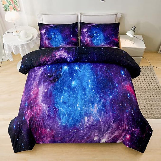 Purple Comforter Set for Girls,Galaxy Comforter Set for Boys Kids,Space Bedding King,Kids Comforter Sets for Girls,Galaxy Bedding Set King with Pillowcases