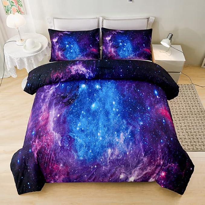 Purple Comforter Set for Girls,Galaxy Comforter Set for Boys Kids,Space Bedding Queen,Kids Comforters Set for Girls,Galaxy Bedding Set Queen with Pillowcases