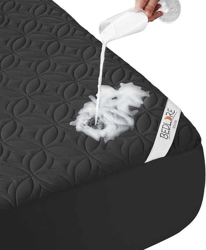 BEDLORE Waterproof Mattress Protector, Twin Size Mattress Pad with Deep Pocket 6"-15" Depth, Soft Breathable Dirt-Proof Single Bed Mattress Cover for Bedroom, Dorm Room (Black)