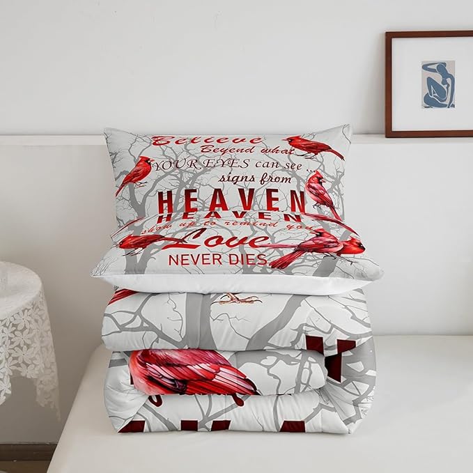 Feelyou Cardinal Bird Comforter Set Full Size Farmhouse Red Birds Bedding Set for Girls Boys Women Men Tree Branches Decor Comforter Nature Comforter with 2 Pillow Case
