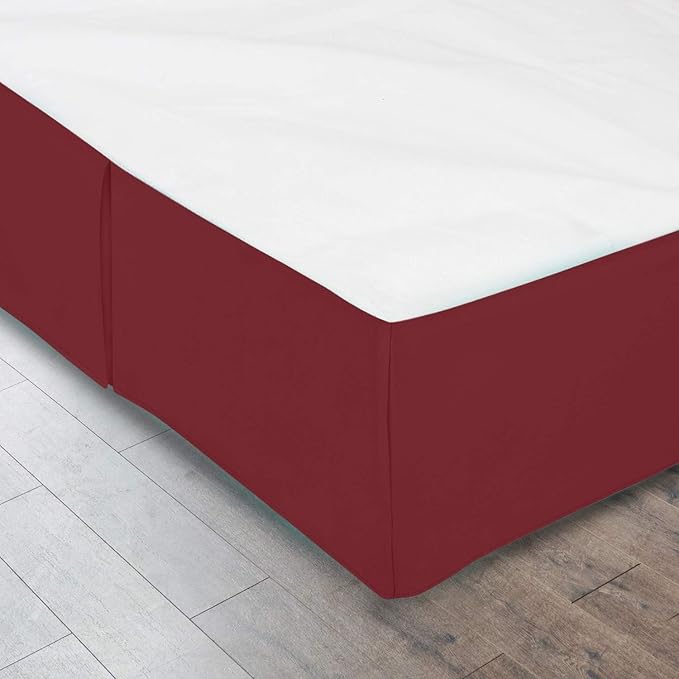 Pleated Bed Skirt 15 Inch Drop Queen Size – Wrinkle-Free Microfiber – Dust Ruffle with Split Corners Burgundy