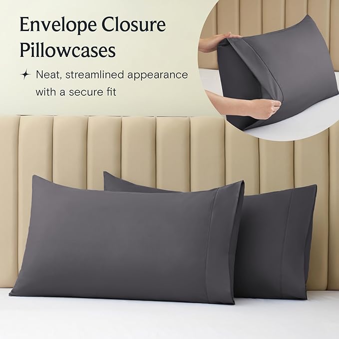 LuxClub 4 PC California King Size Sheet Set Sheets Deep Pockets 18" Wrinkle Free Cooling Sheets Machine Washable Hotel Bedding Silky Soft - Dark Grey California King