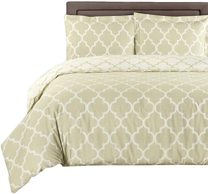 Royal Hotel Bedding Beige-Linen and Ivory Meridian 4 Piece Full/Queen Comforter Set 100% Cotton 300 Thread Count