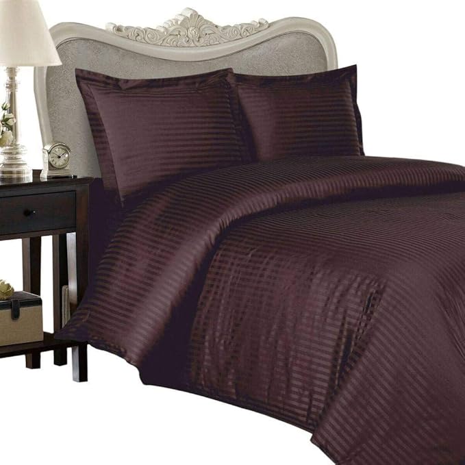 4 Piece Luxurious 1000 Thread Count King Size Siberian Goose Down Comforter Set 100% Egyptian Cotton, Chocolate Stripe Color, 1000 TC - 750FP - 50Oz.