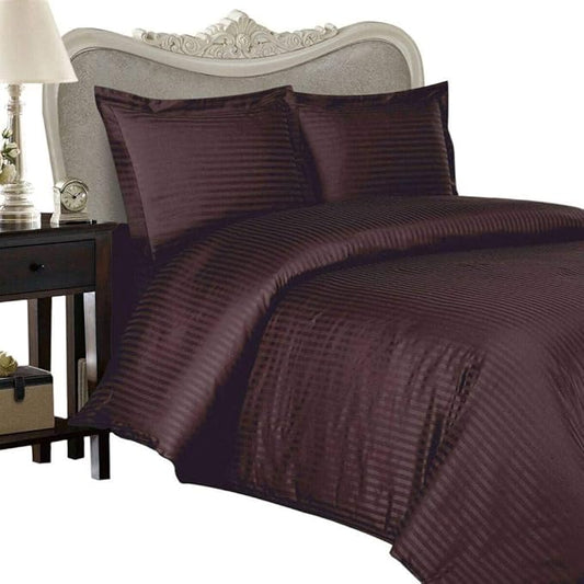 4 Piece Luxurious 1000 Thread Count Cal King Size Siberian Goose Down Comforter Set 100% Egyptian Cotton, Chocolate Stripe Color, 1000 TC - 750FP - 50Oz.