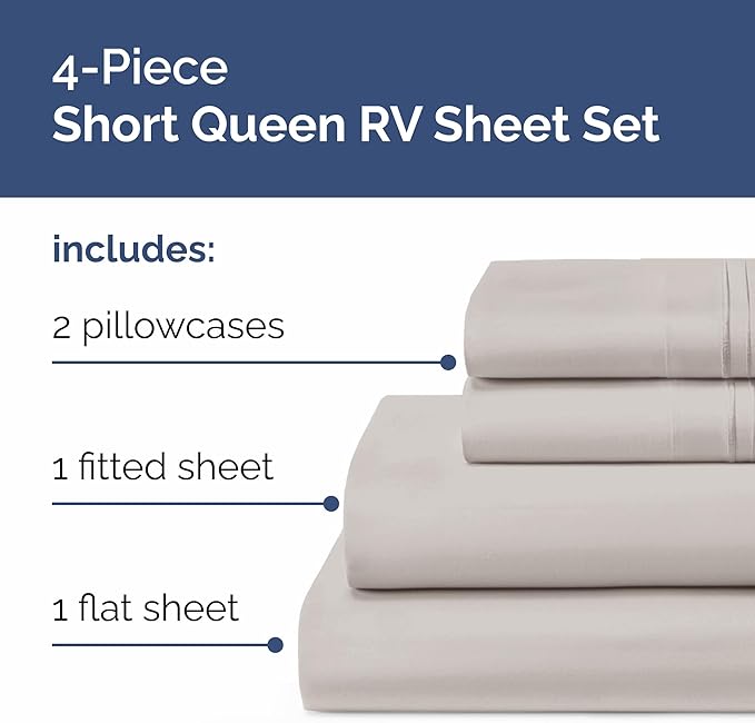 Short Queen RV Size 4 Piece Sheet Set - Comfy Breathable & Cooling Bed Sheets Set - Hotel Luxury Bedding for Women, Men, Kids, Teens, Boys & Girls - Deep Pockets & Ultra-Soft - Oeko-Tex - Light Grey